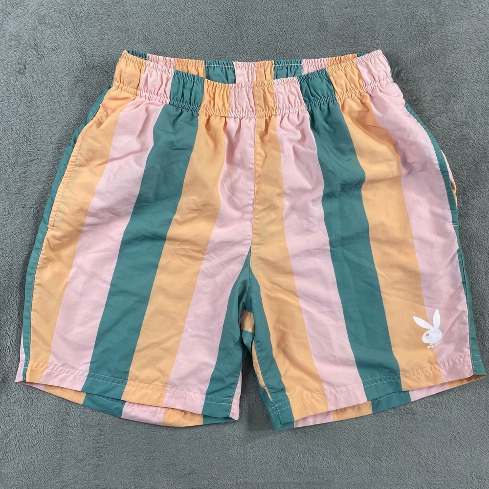 Playboy Swim Trunks Mens S Multi Color Striped PacSun Nylon Mesh Lined Shorts